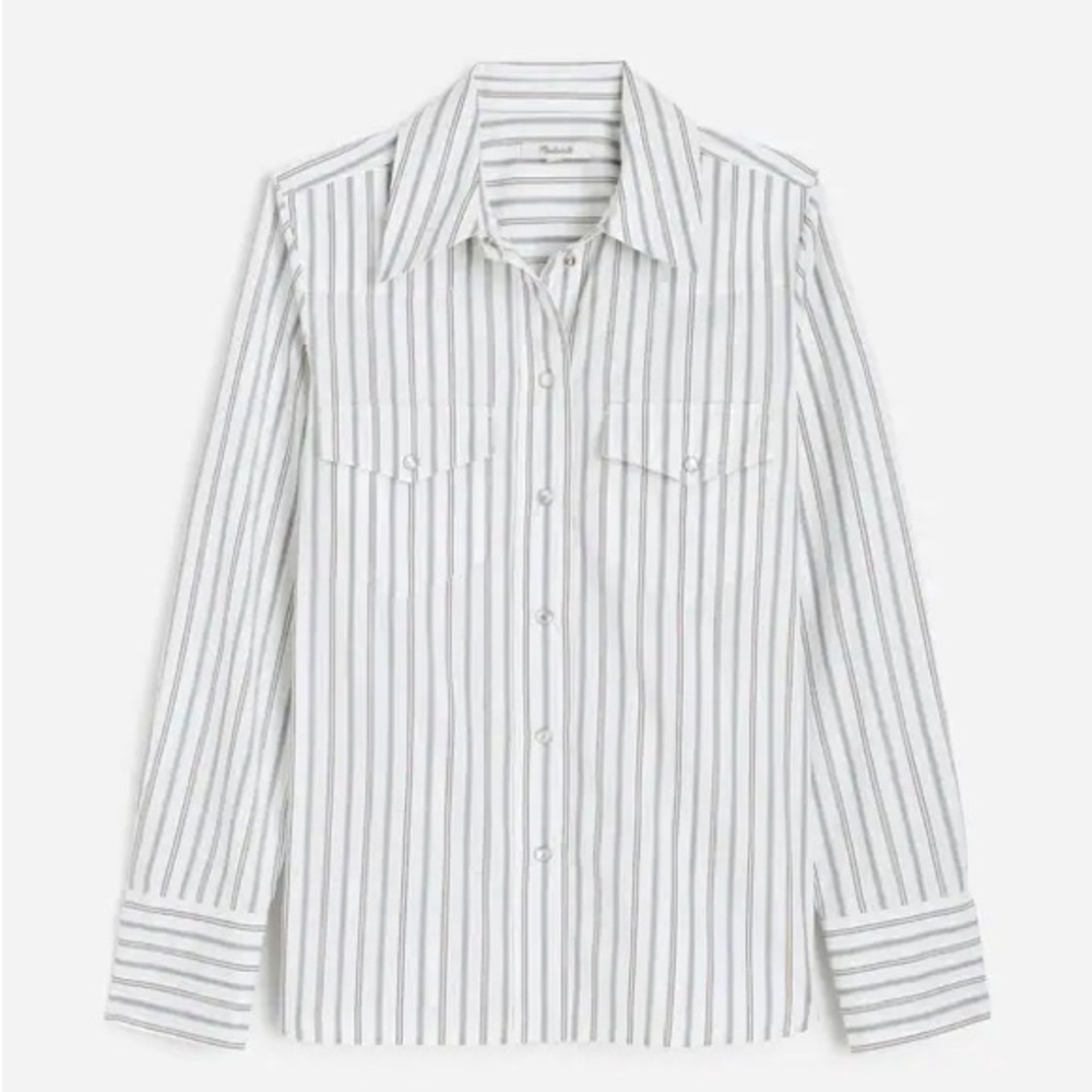 Madewell Women's Western Button-Up Shirt in Poplin Eyelet White Striped